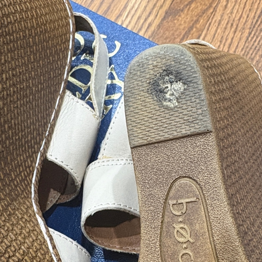 boc Cream Leather Wedge Sandals with Oversized Silver Buckle - Picture 7 of 14